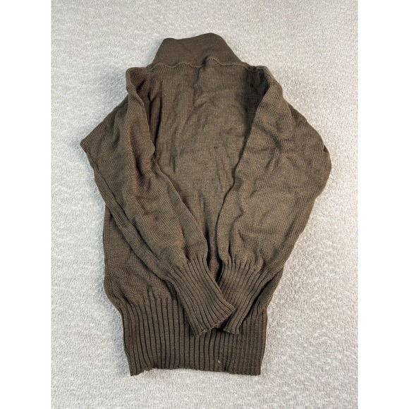 Vintage US Army Wool Sweater Mens Medium Olive Shawl Collar 5 Button Pullover - Picture 6 of 7